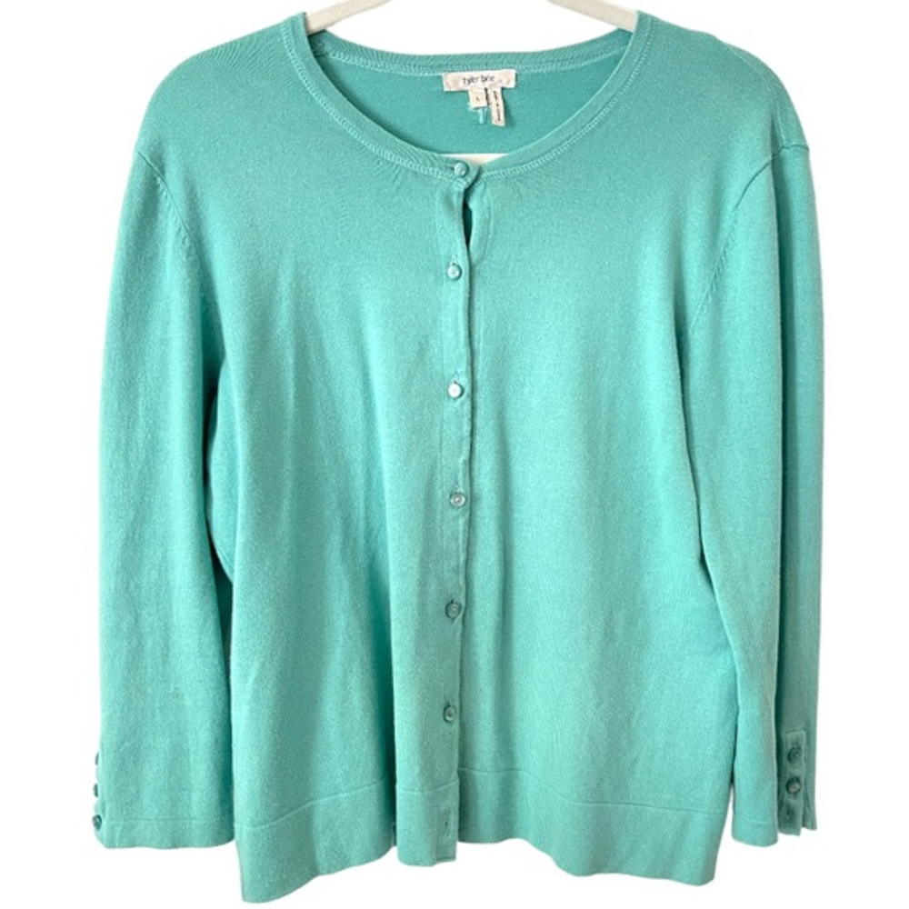 Anthropologie Tyler‎ Boe Aqua Sea Green Cotton Blend Button Front Cardigan